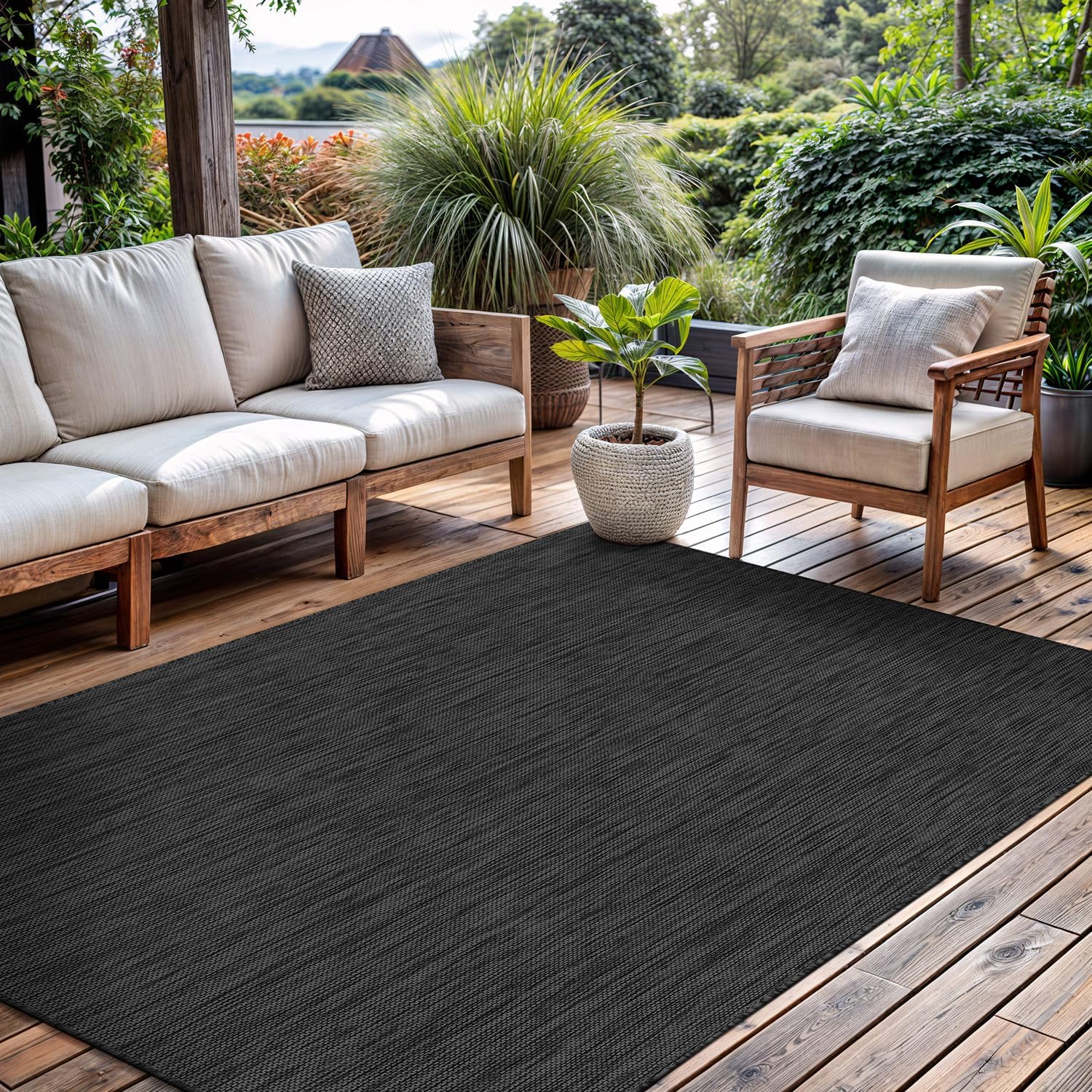 Solid Outdoor Rugs Dark Grey