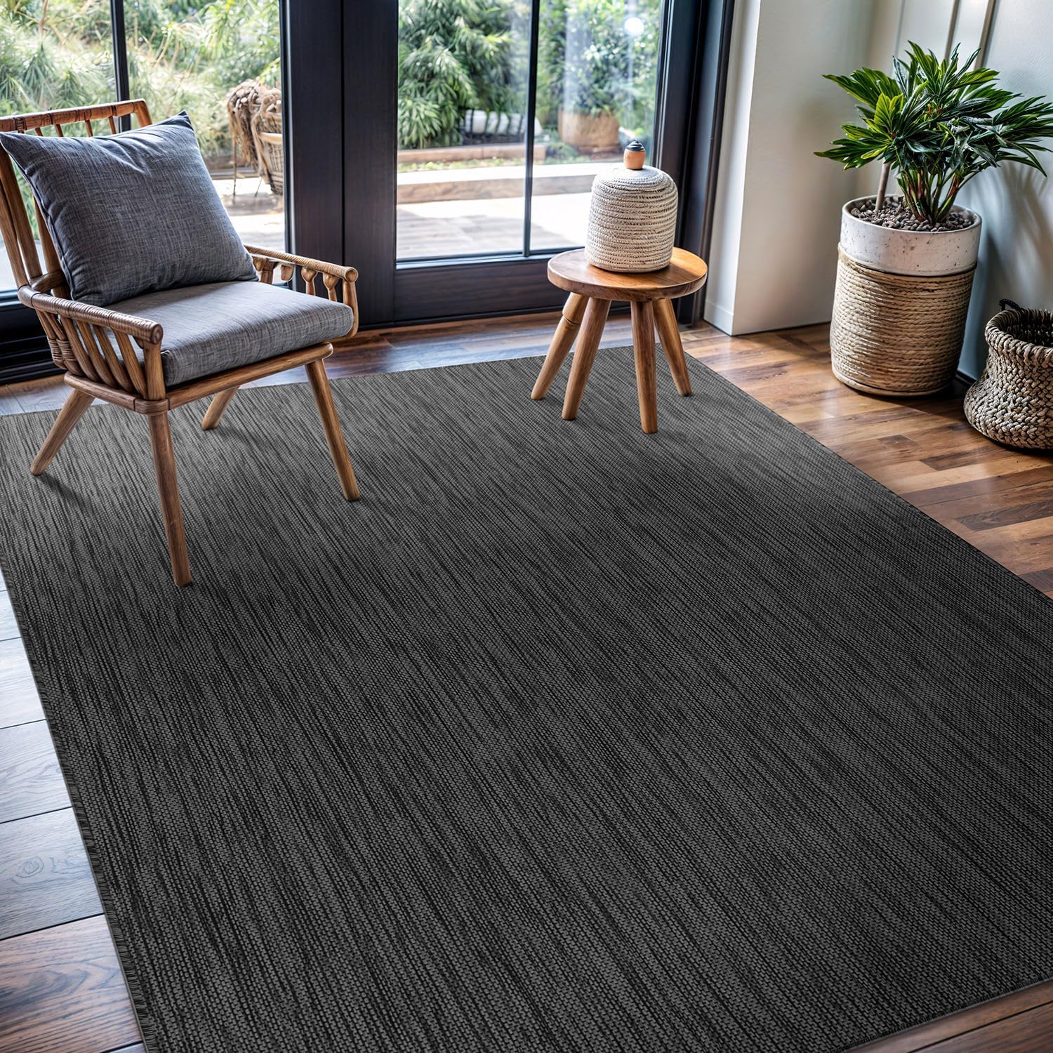Solid Outdoor Rugs Dark Grey