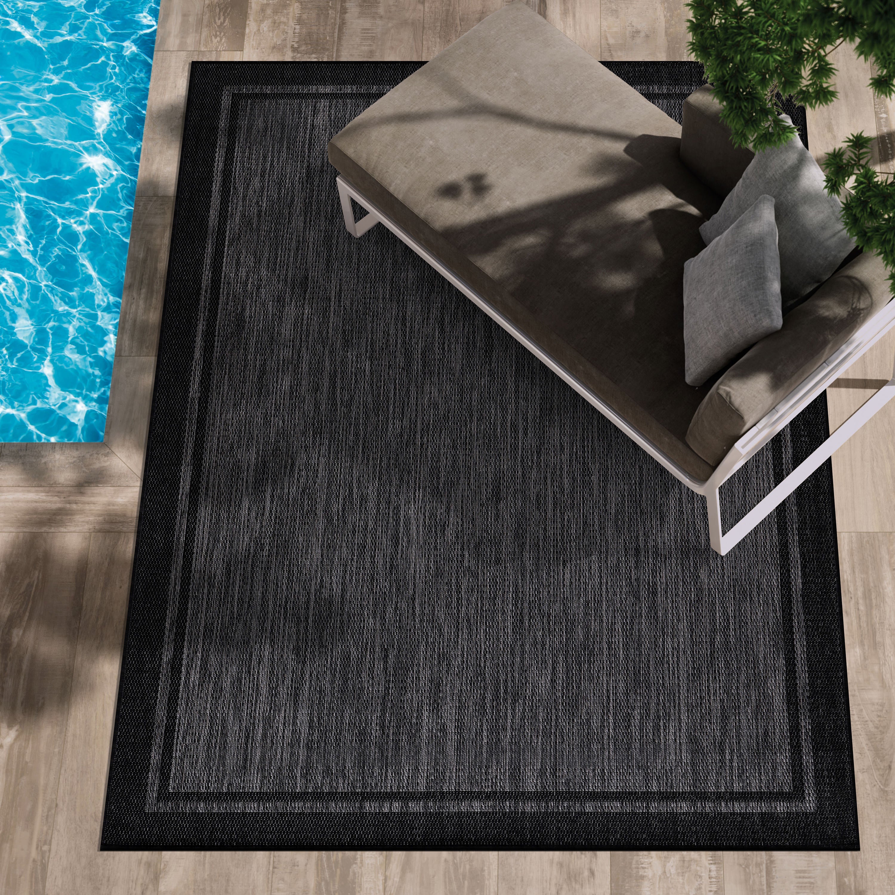 Summer Bordered Outdoor Rug Black