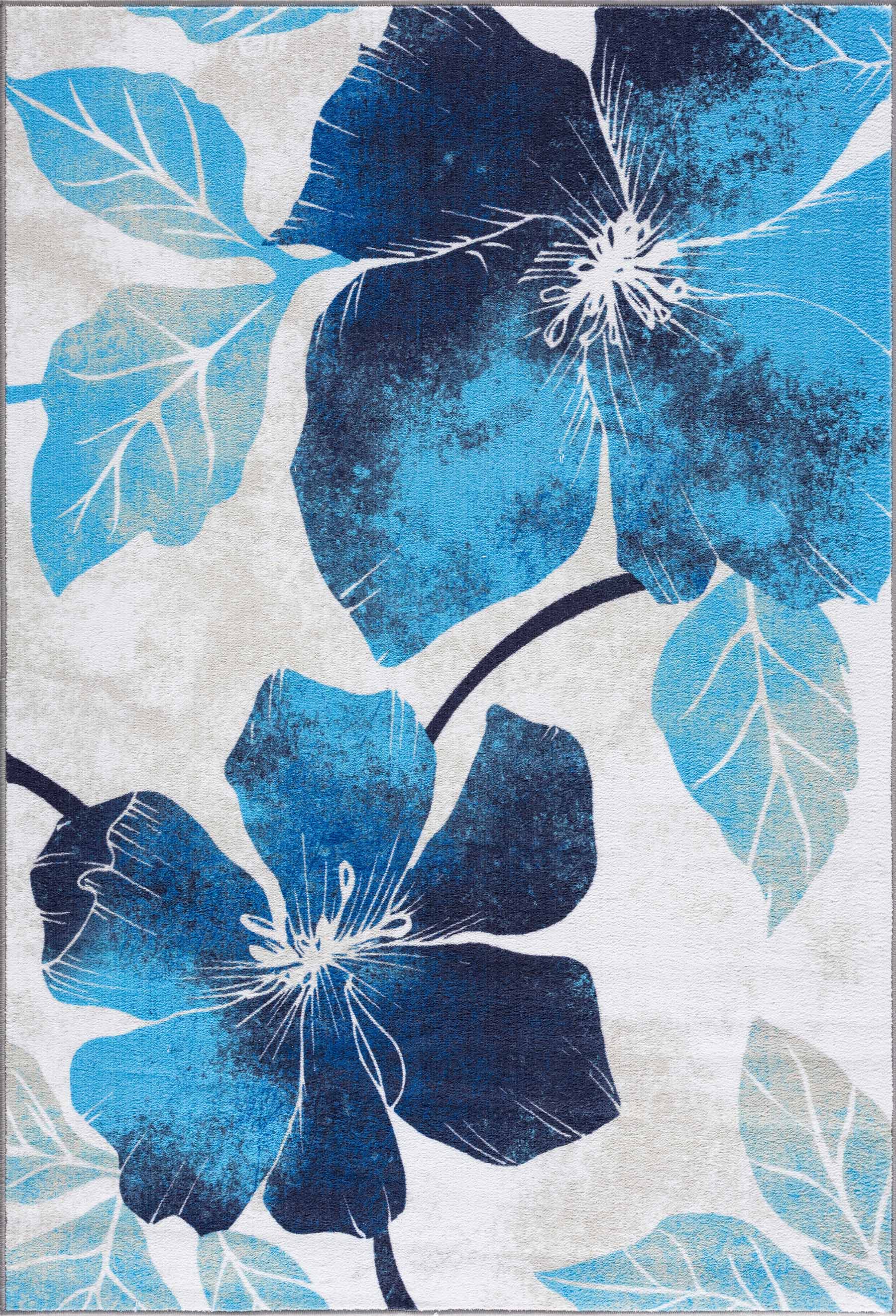 Floral Non-Slip Area Rugs Blue