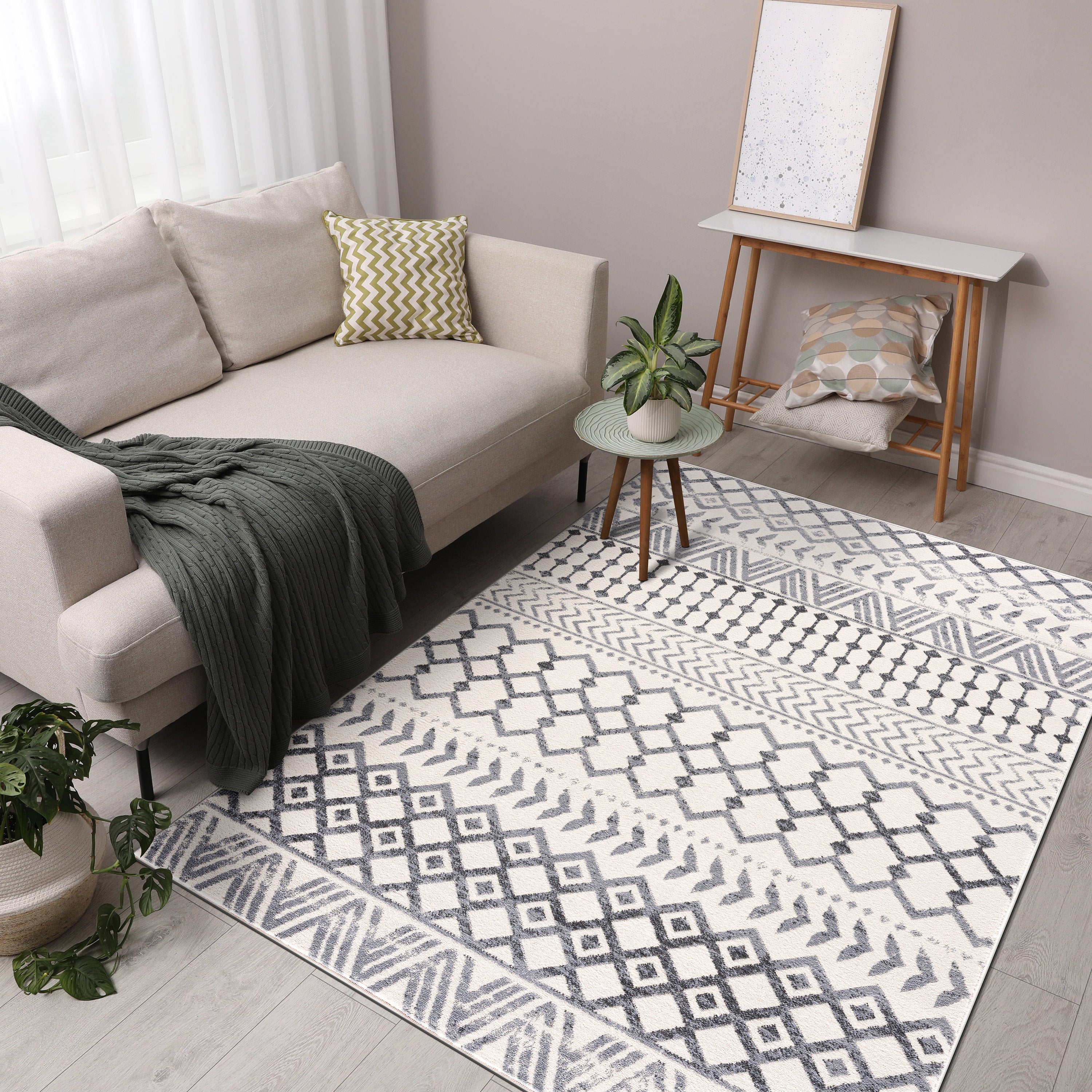 Crystal Boho Area Rugs Grey