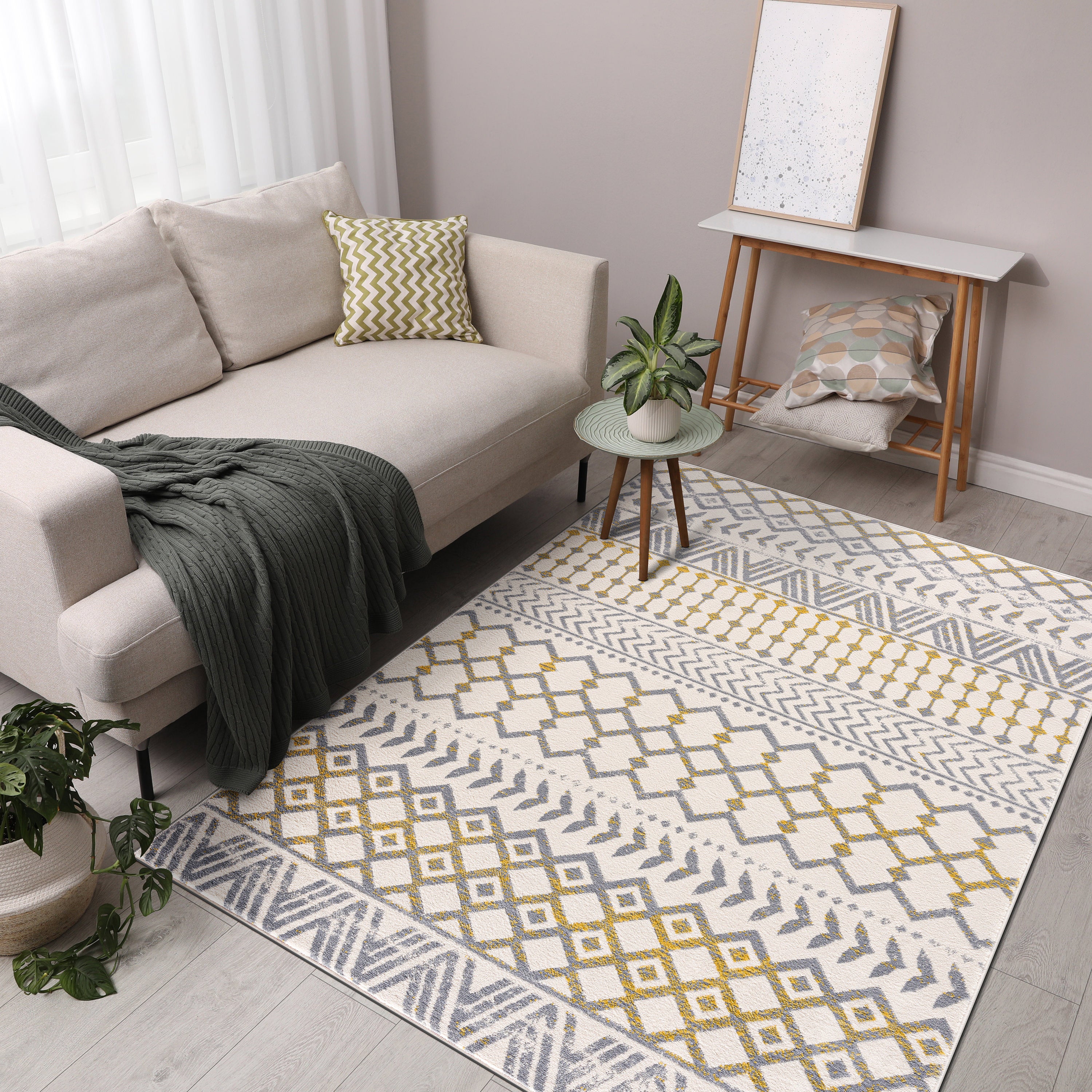 Crystal Boho Area Rugs Yellow