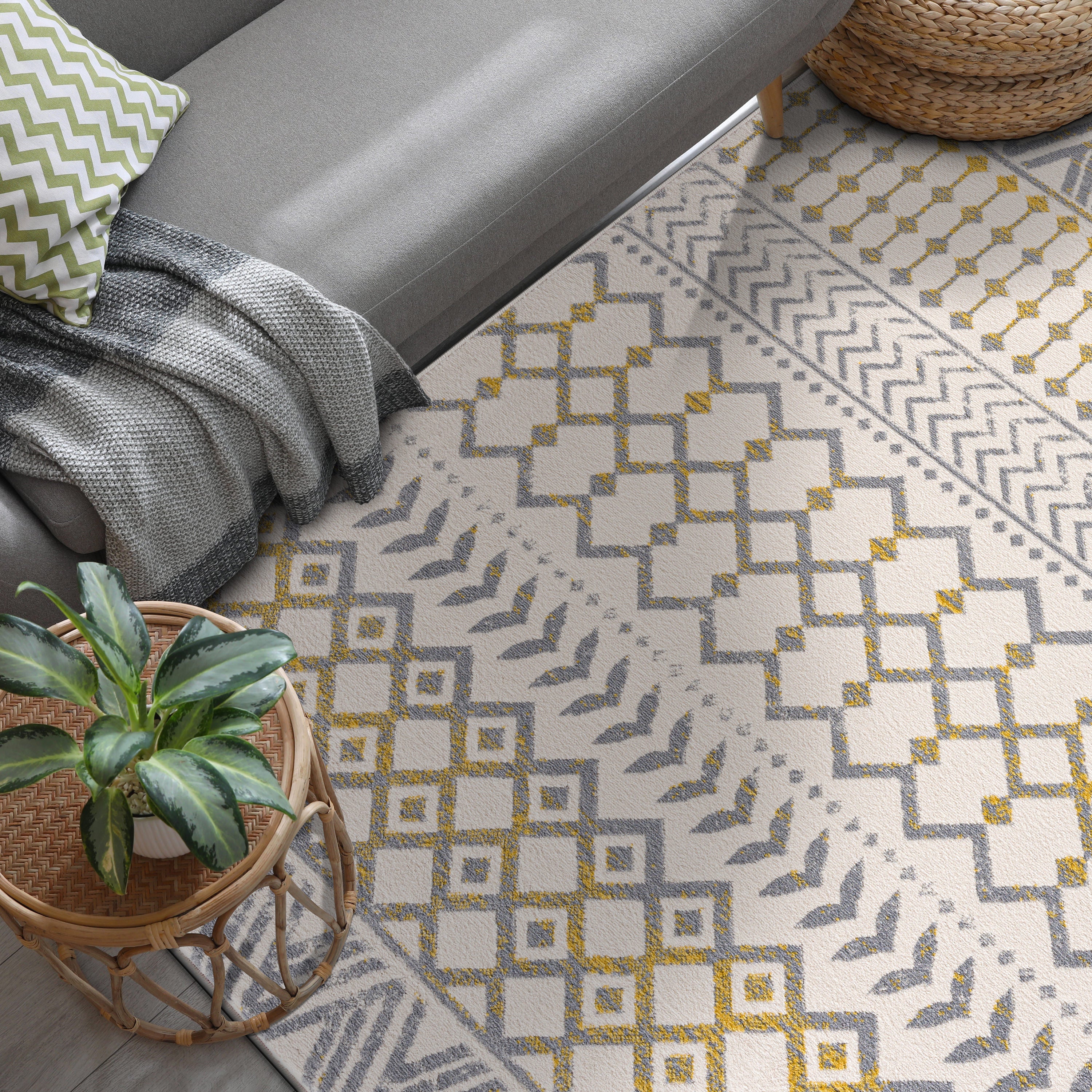 Crystal Boho Area Rugs Yellow