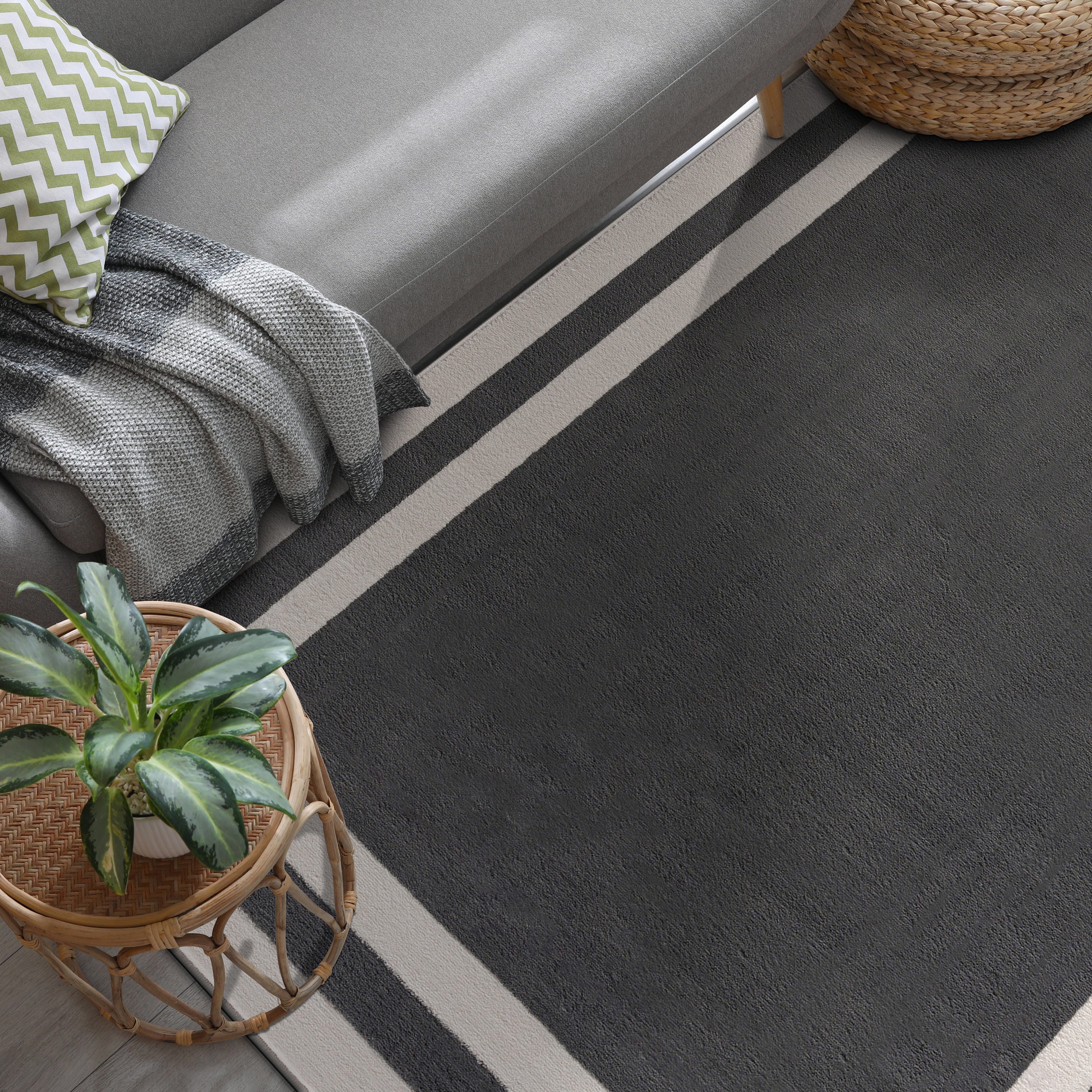 Crystal Bordered Area Rugs Dark Grey