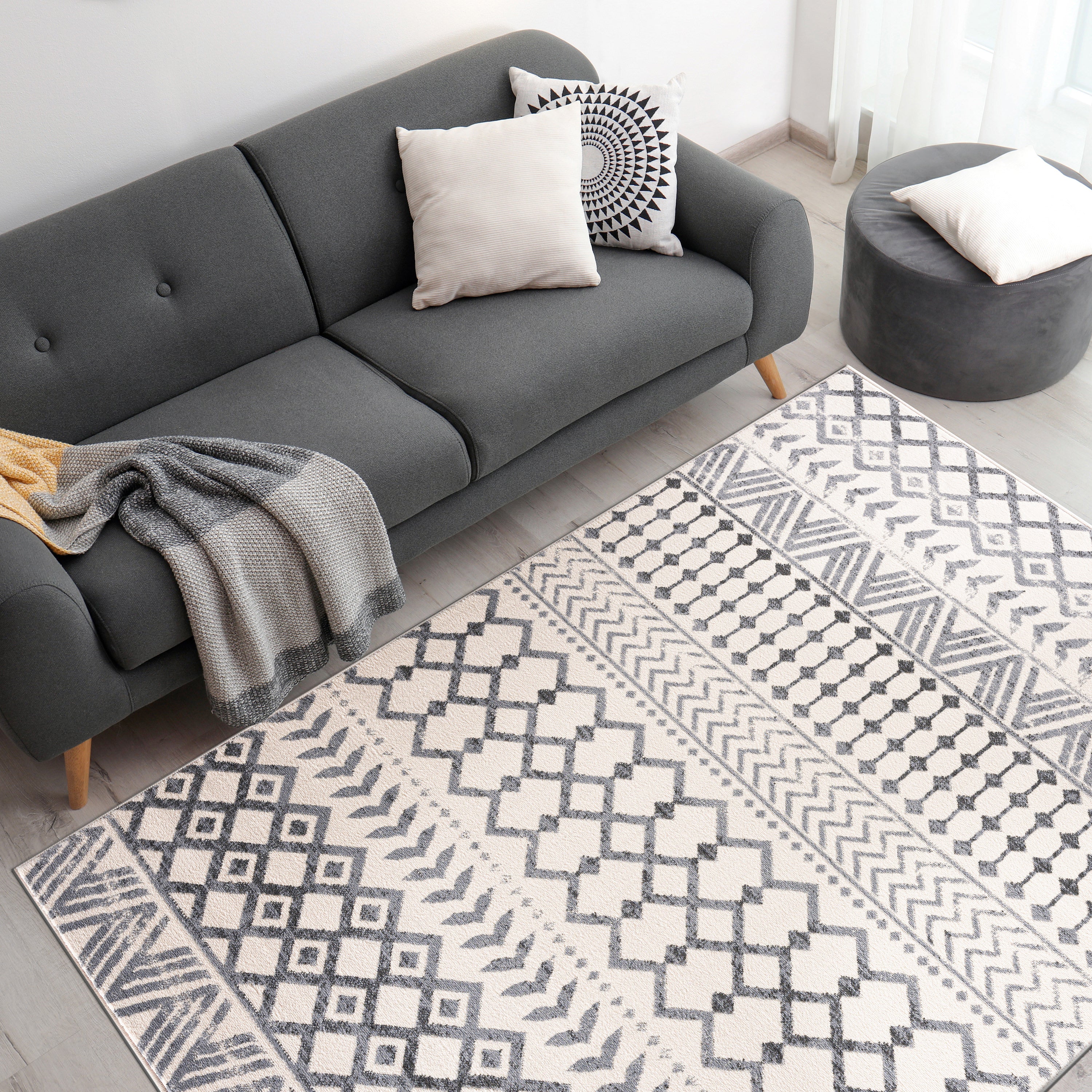 Crystal Boho Area Rugs Grey