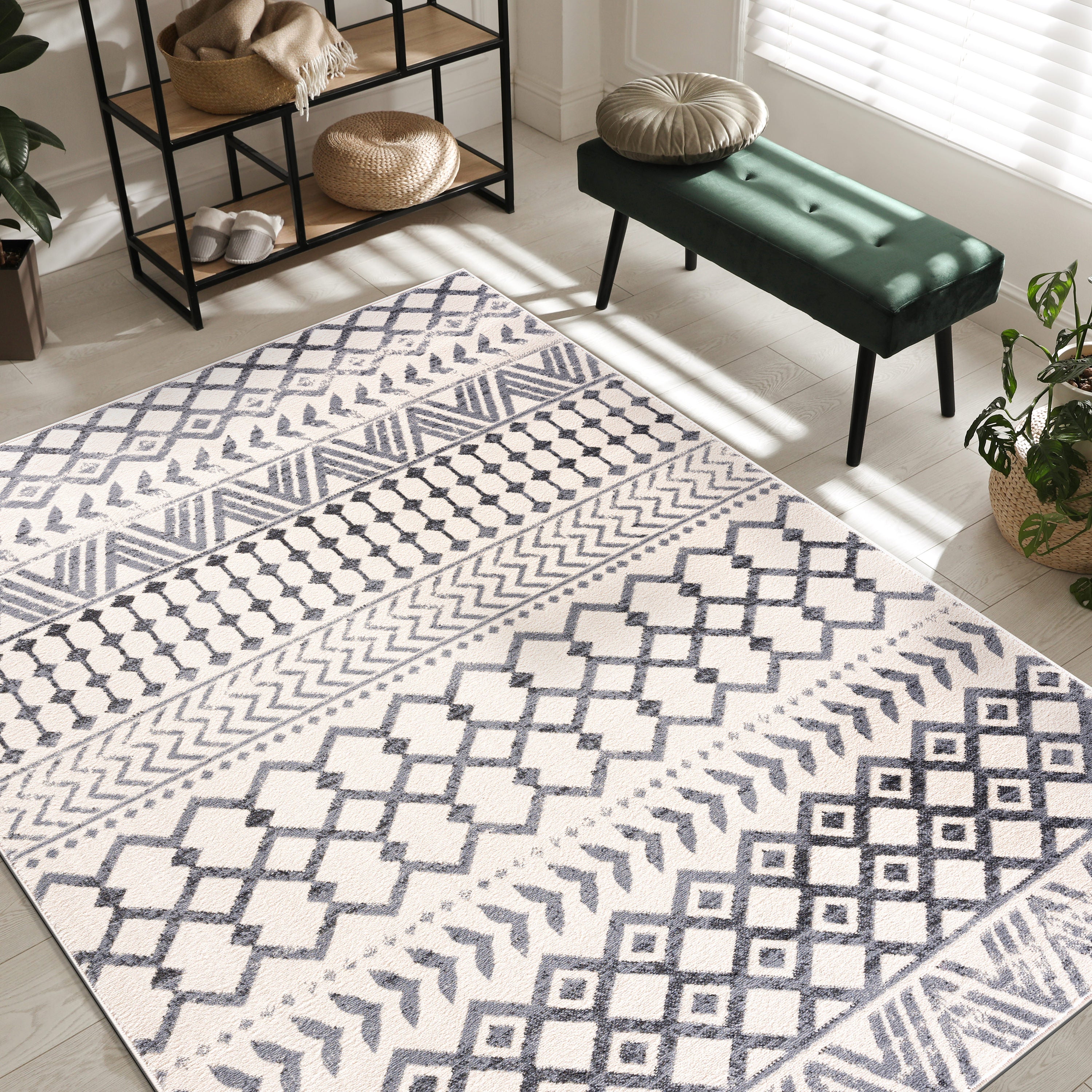 Crystal Boho Area Rugs Grey