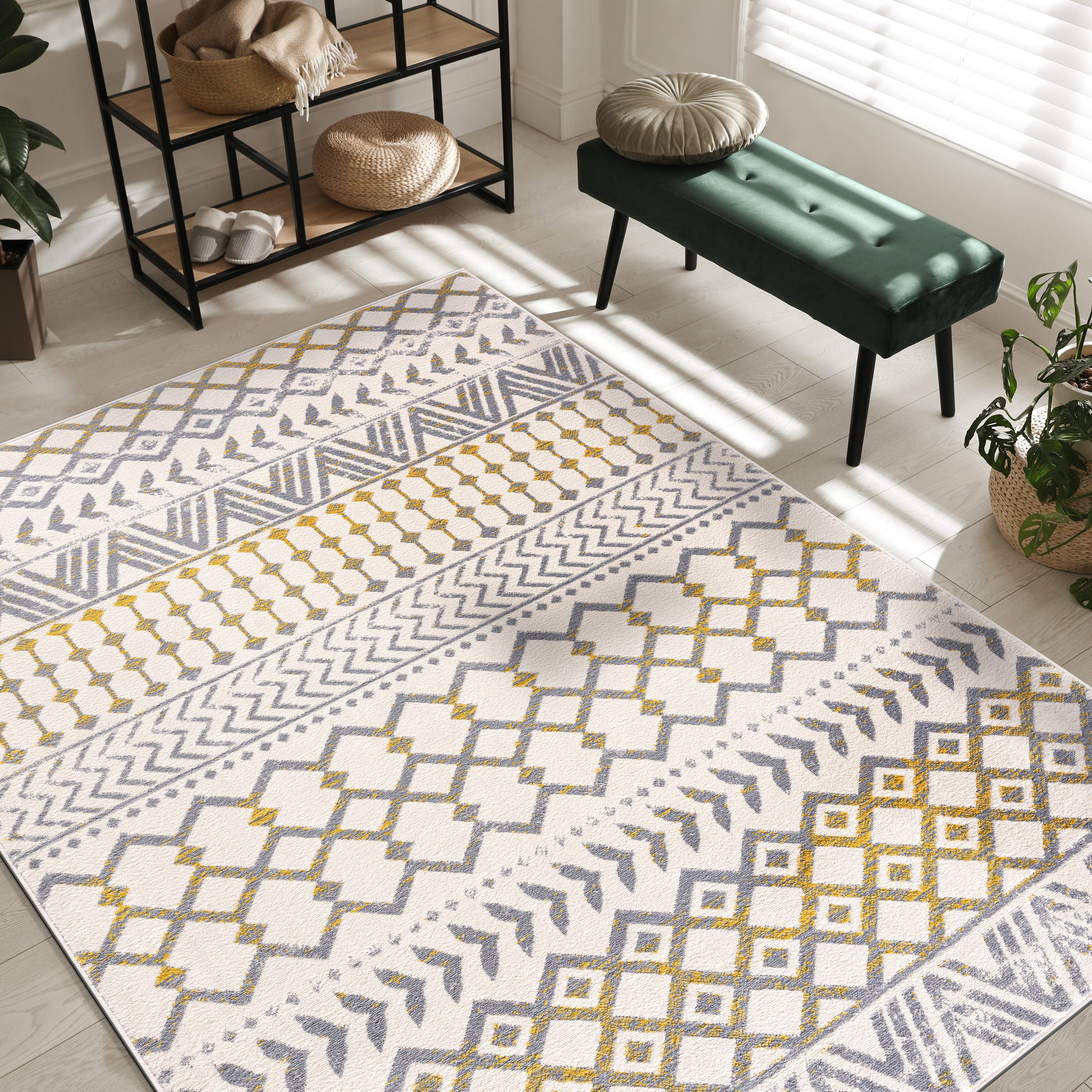 Crystal Boho Area Rugs Yellow