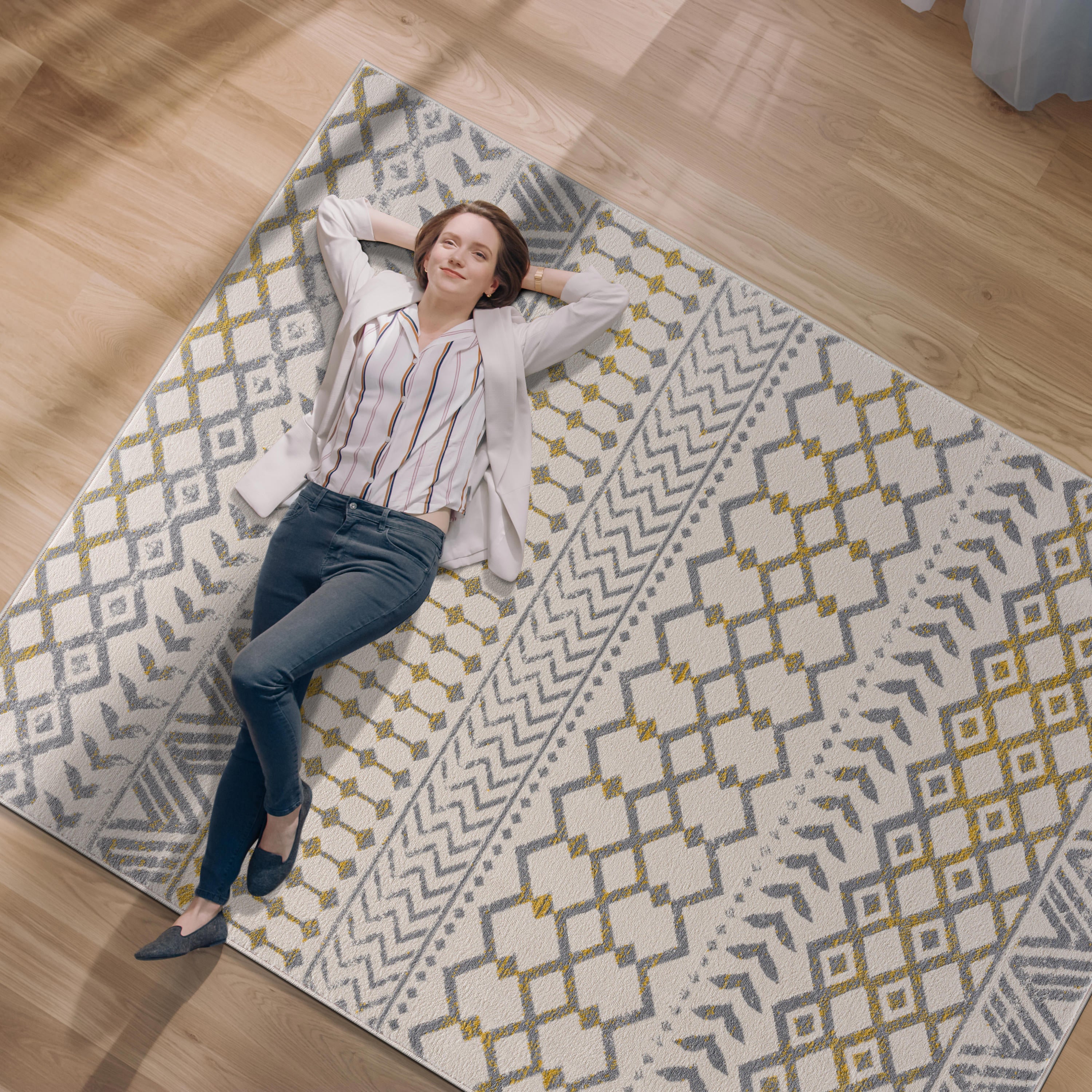 Crystal Boho Area Rugs Yellow