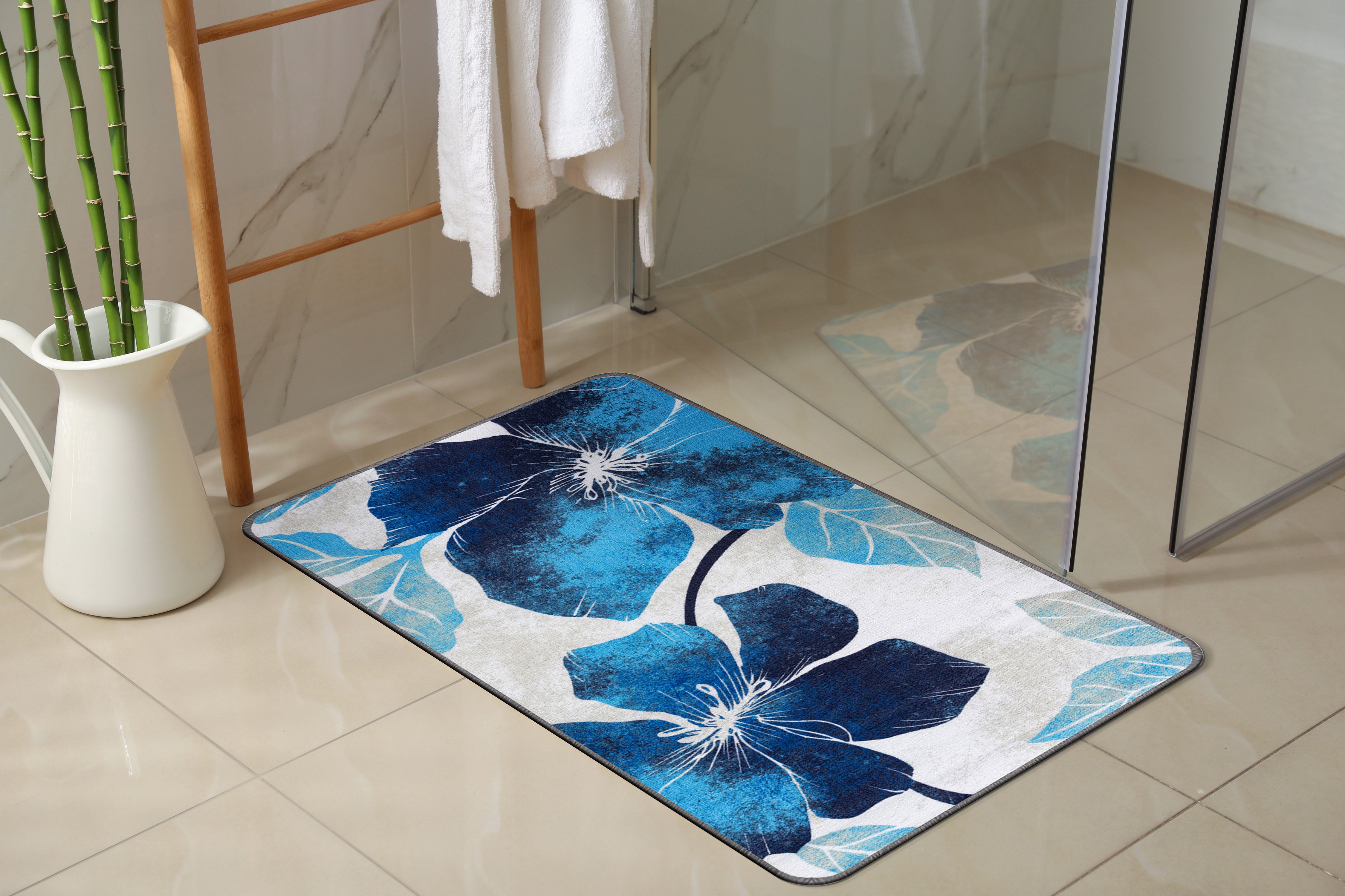 Floral Non-Slip Area Rugs Blue