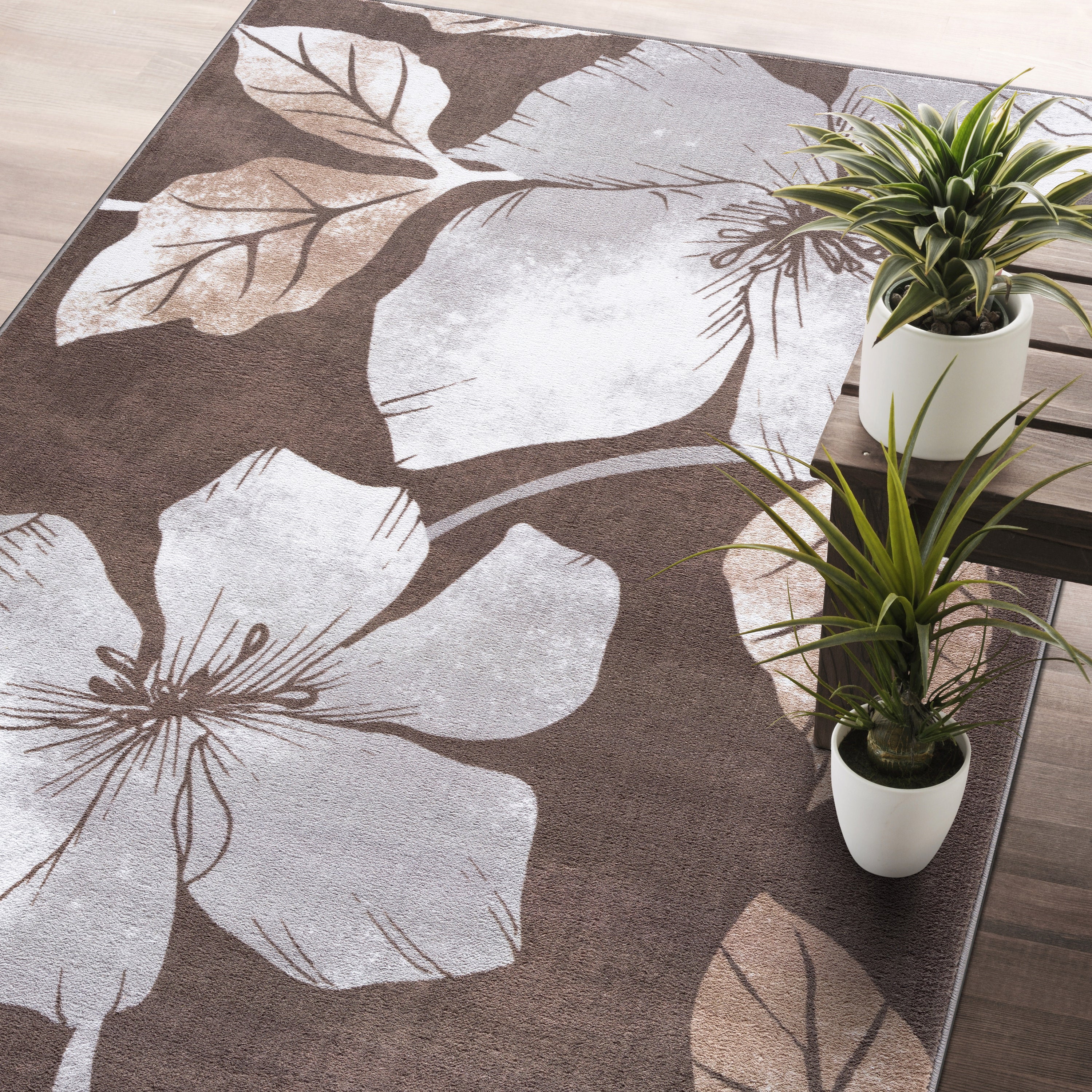 Floral Non-Slip Area Rugs Grey