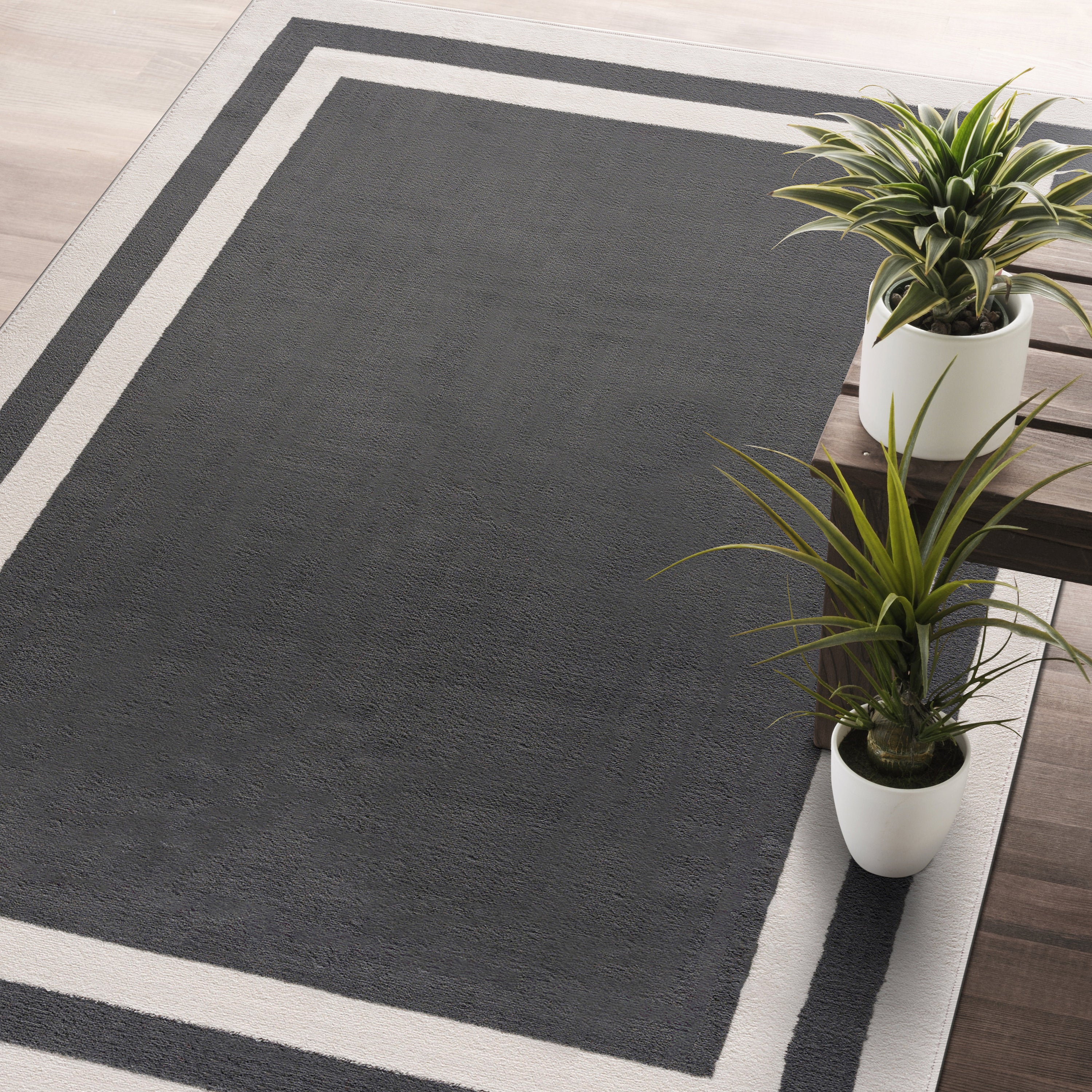 Crystal Bordered Area Rugs Dark Grey