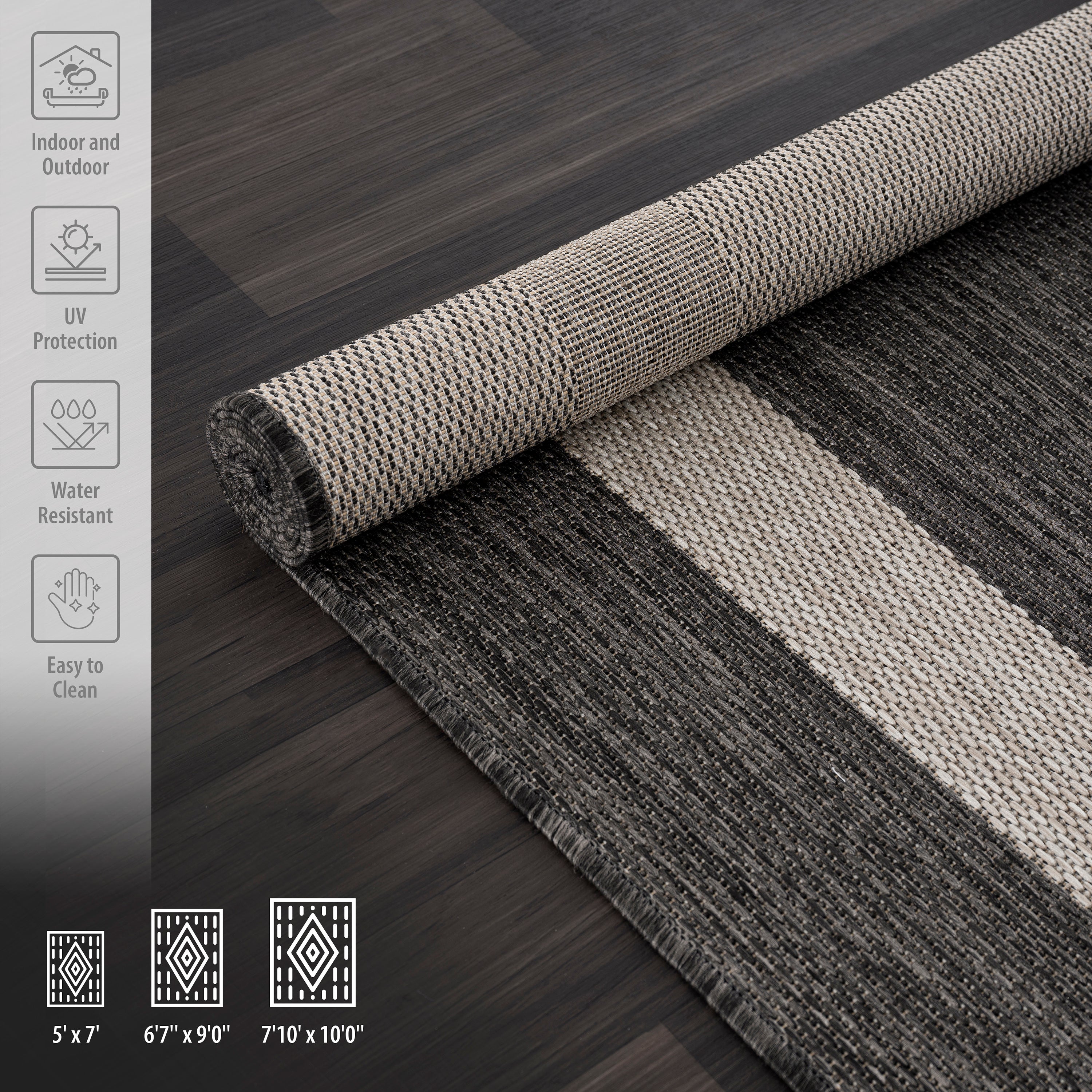 Bordered Outdoor Rugs Dark Grey