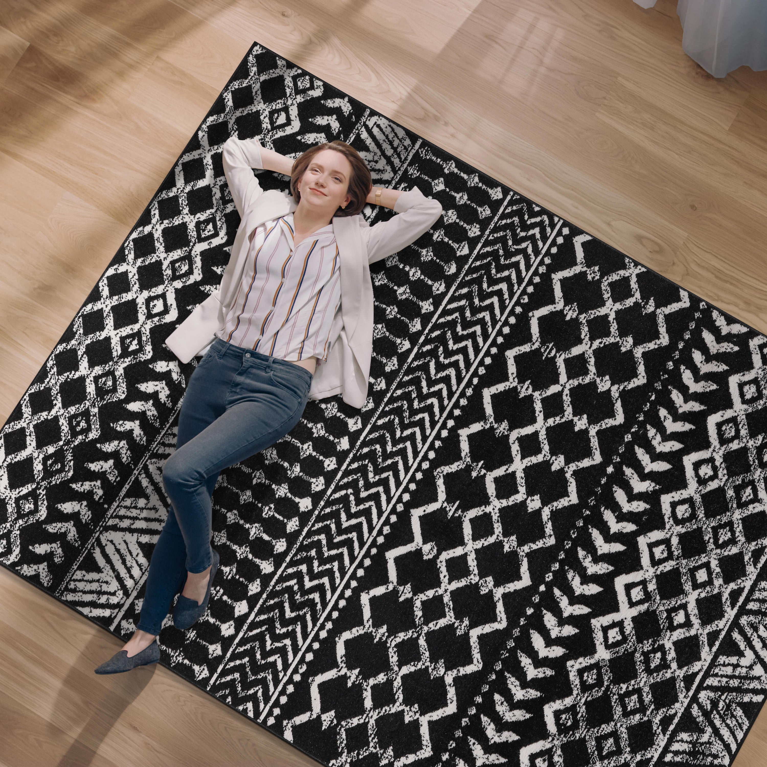 Crystal Boho Area Rugs Black