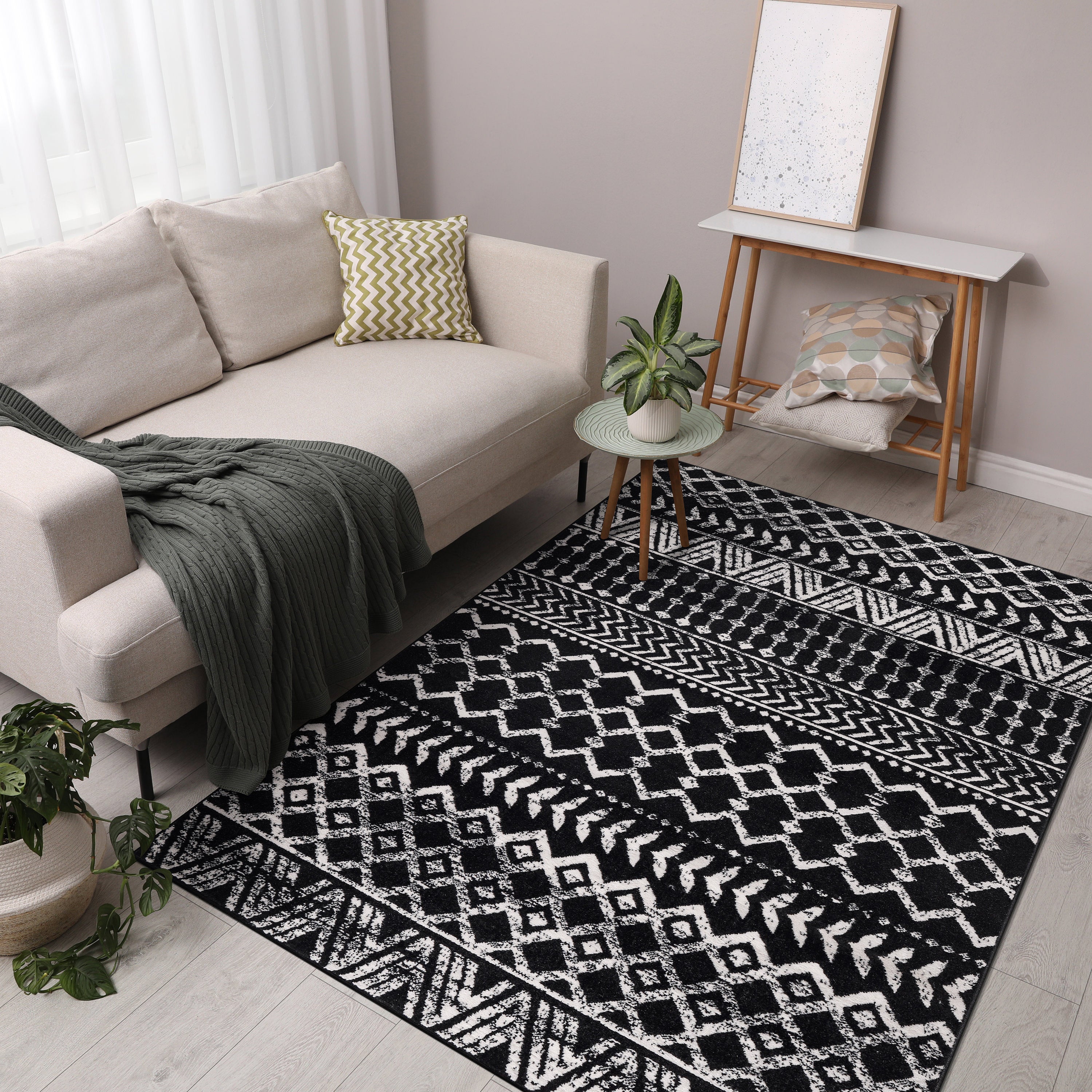 Crystal Boho Area Rugs Black