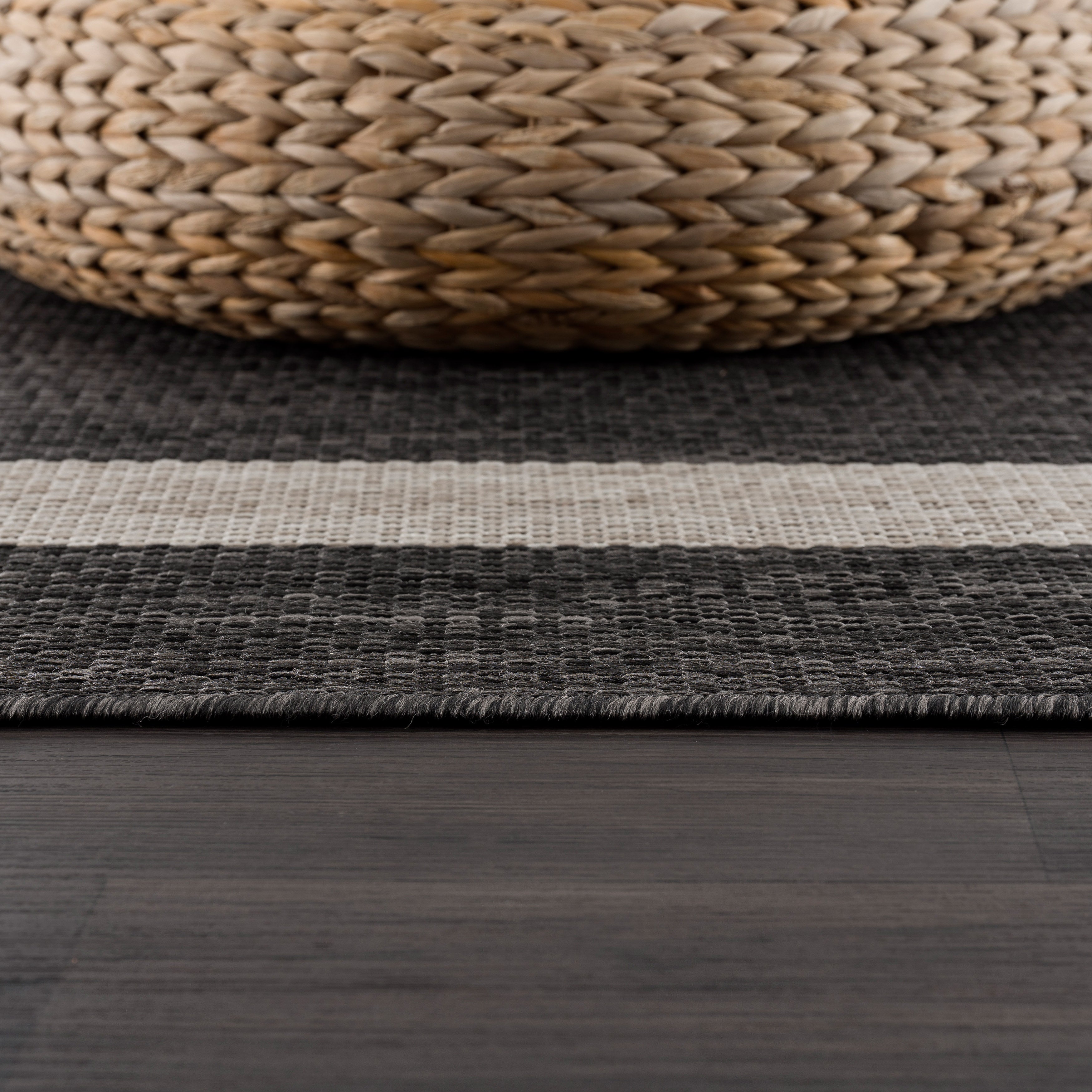 Bordered Outdoor Rugs Dark Grey