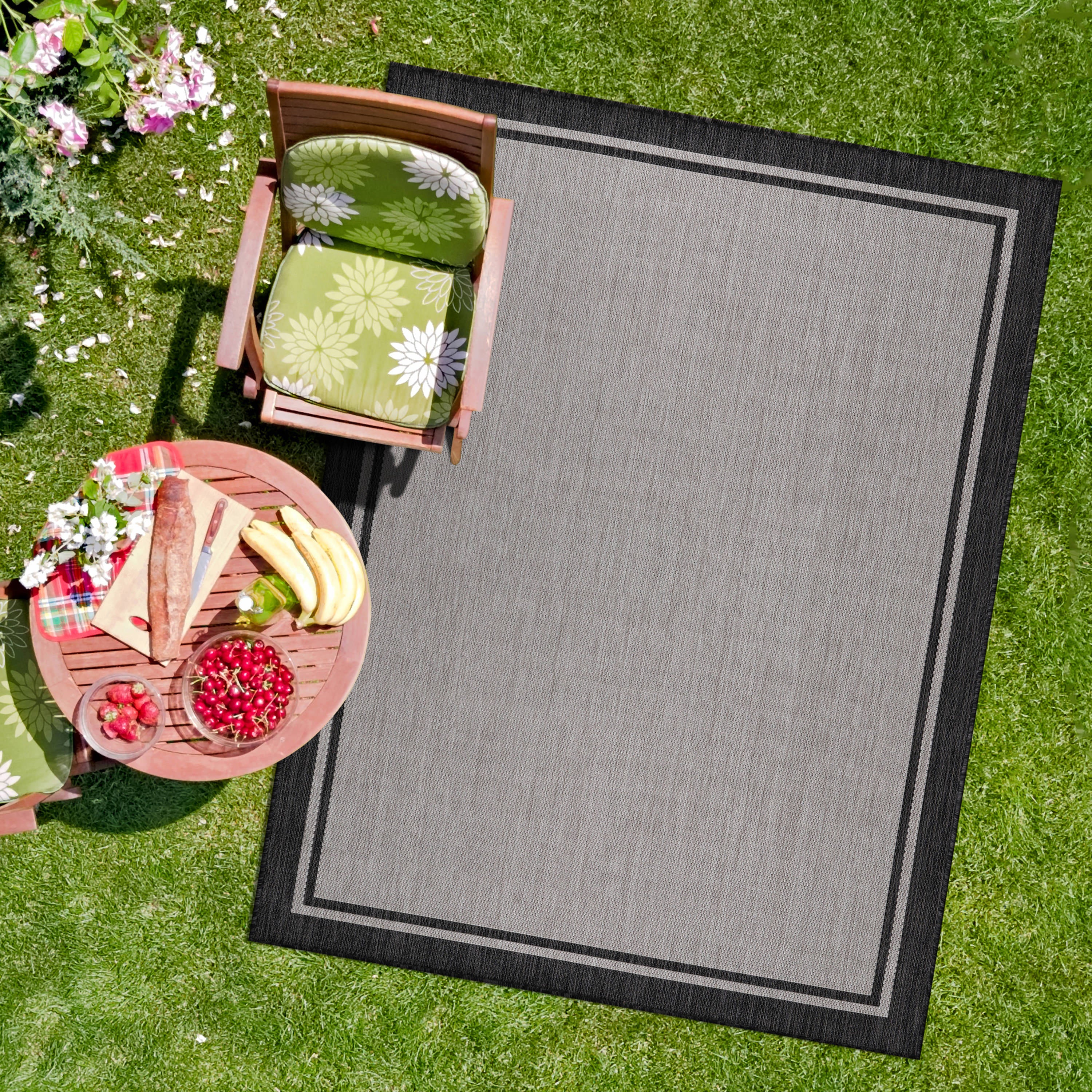 Summer Bordered Outdoor Rug Grey