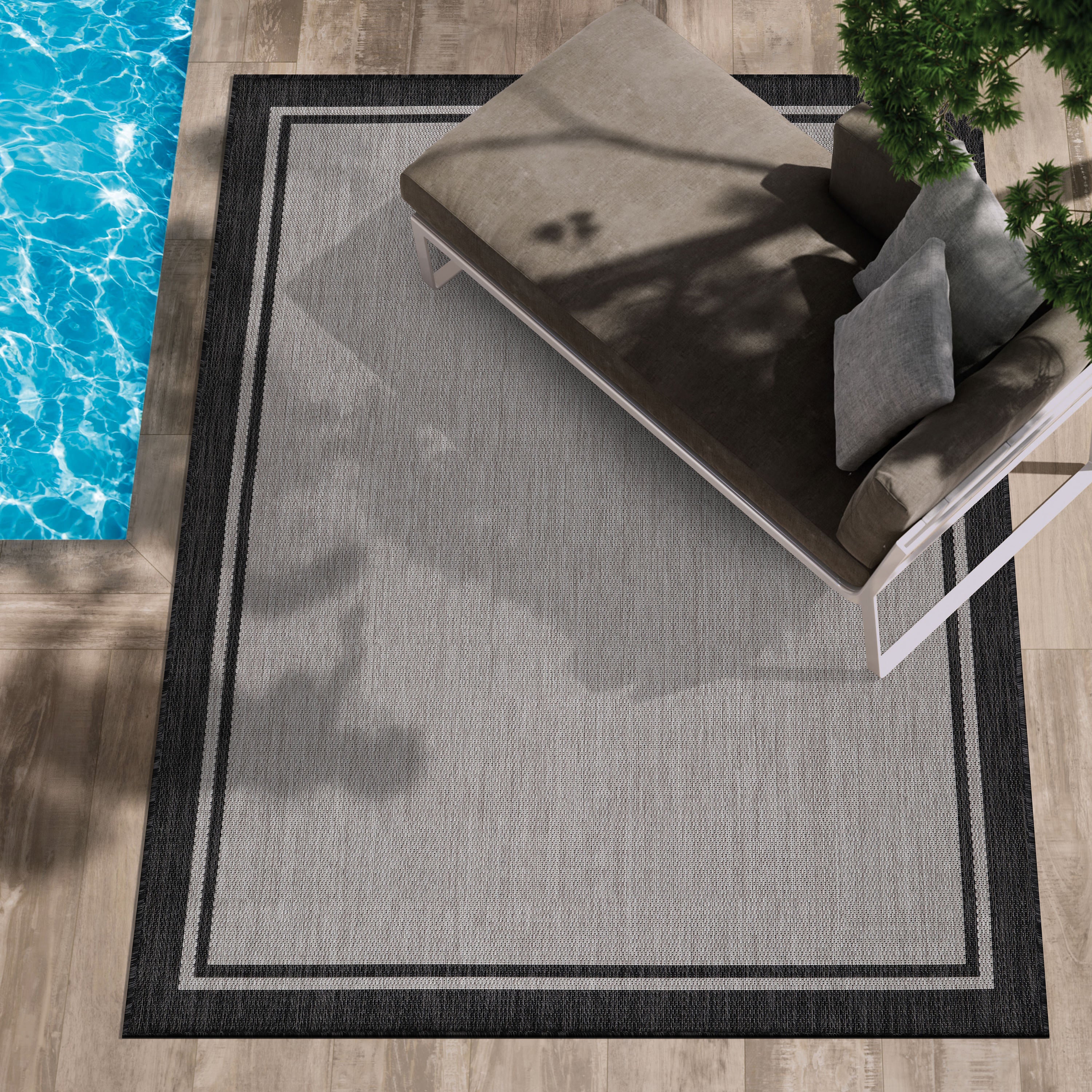 Summer Bordered Outdoor Rug Grey