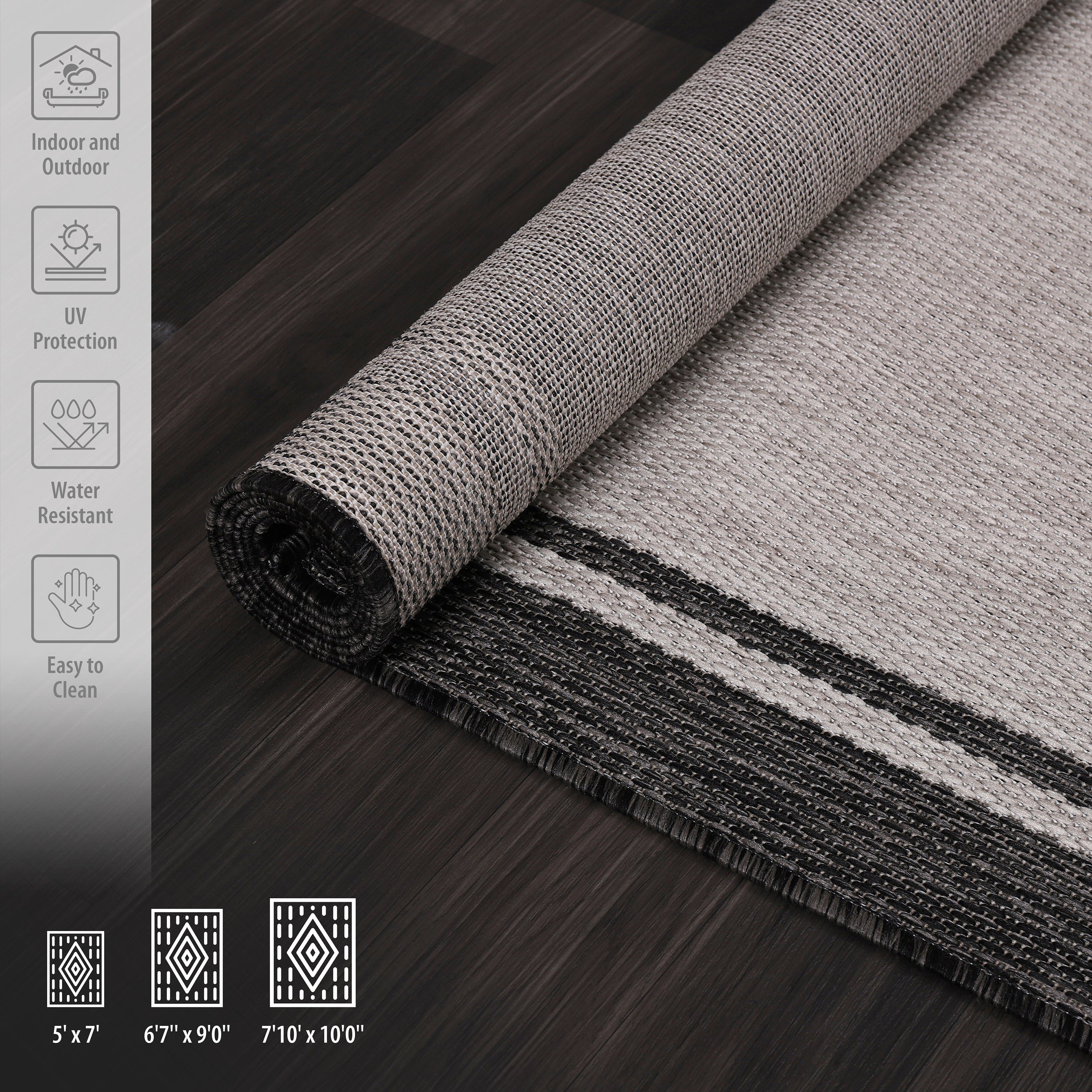 Summer Bordered Outdoor Rug Grey