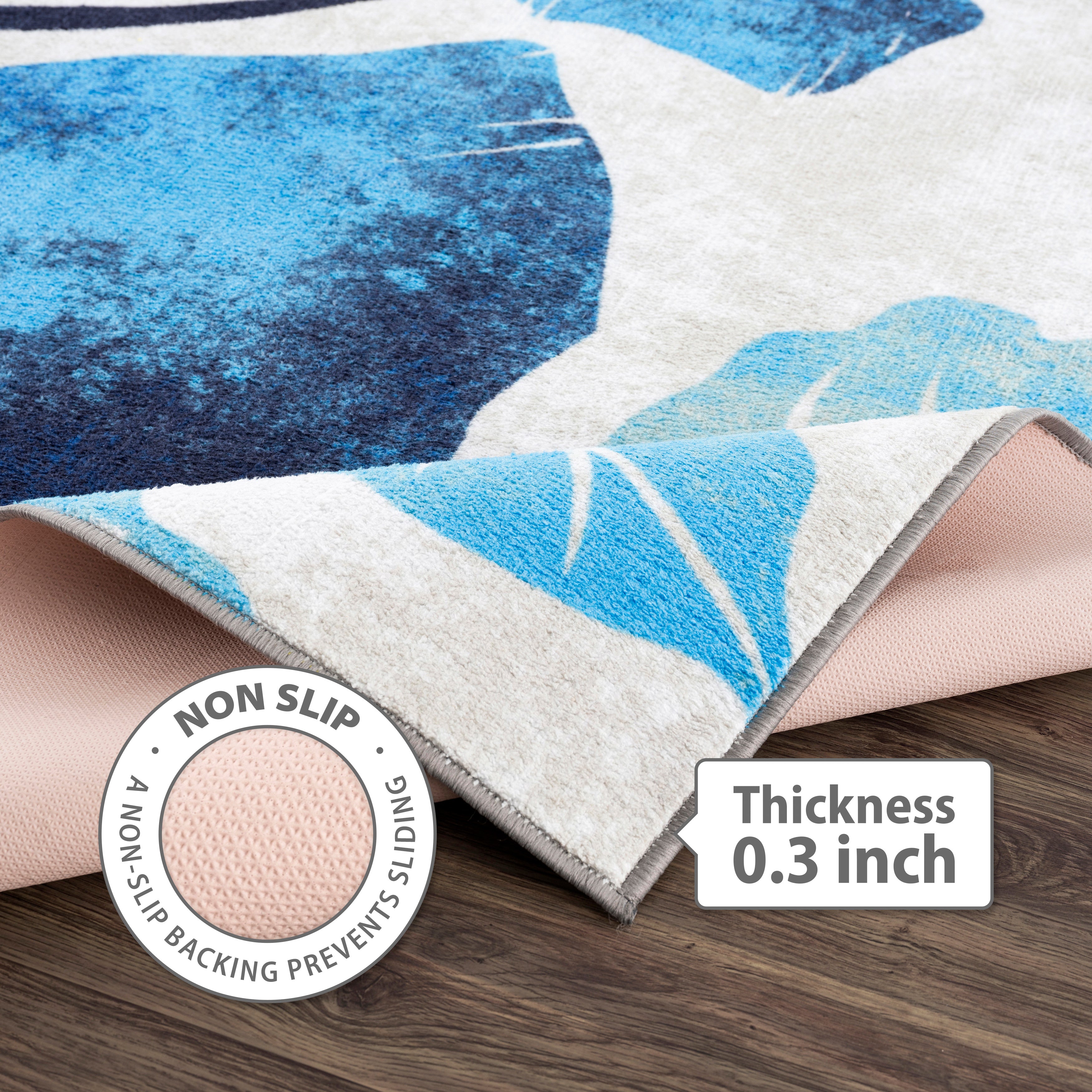 Floral Non-Slip Area Rugs Blue