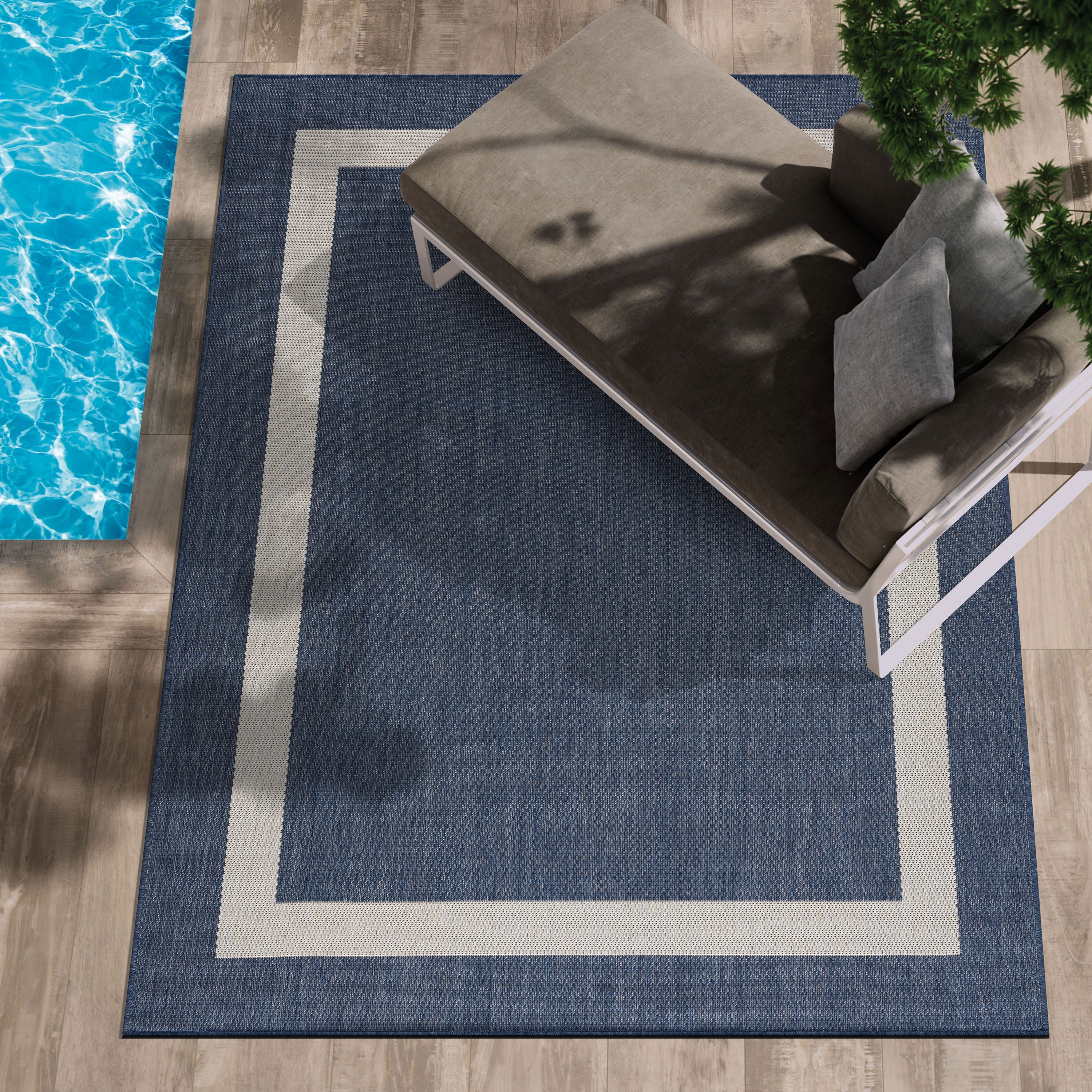 CAMILSON Blossom Indoor Outdoor Rug Floral Exotic Tropical Non-Shedding Rug Navy Blue 7'10 x 10