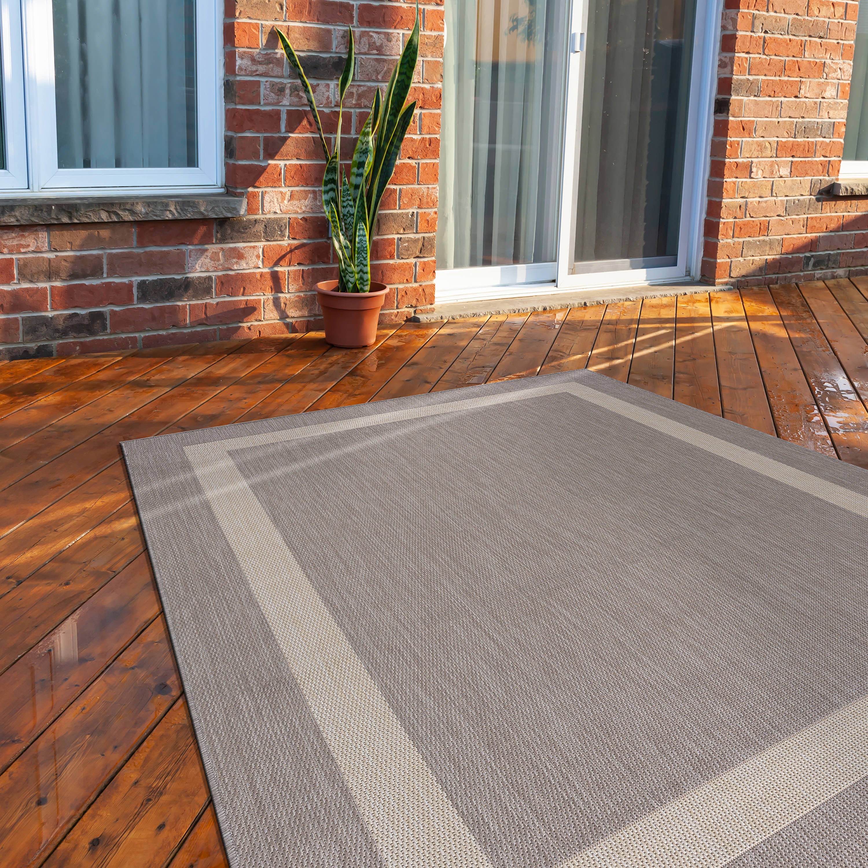 Bordered Outdoor Rugs Grey