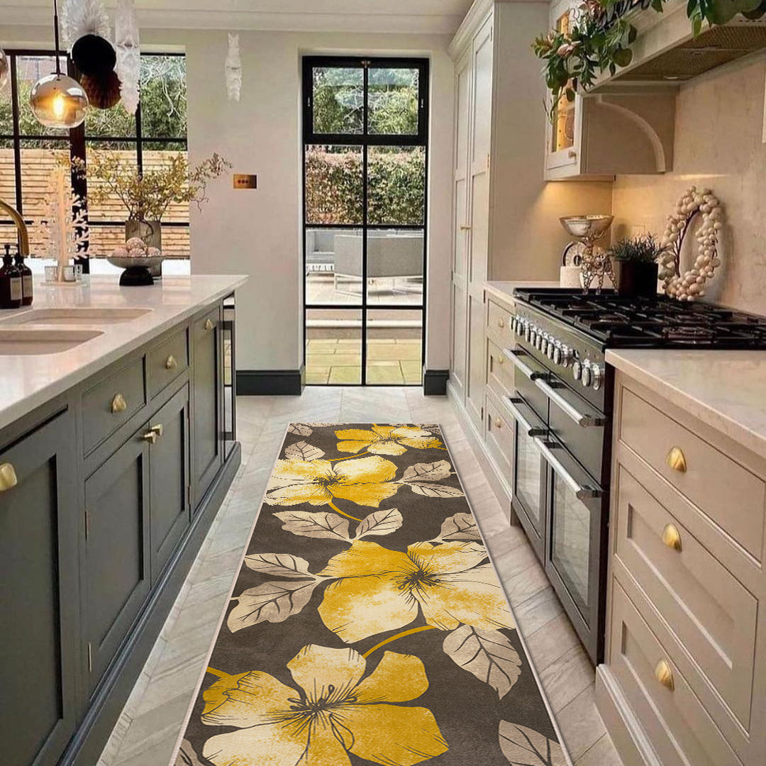 Floral Non-Slip Area Rugs Yellow